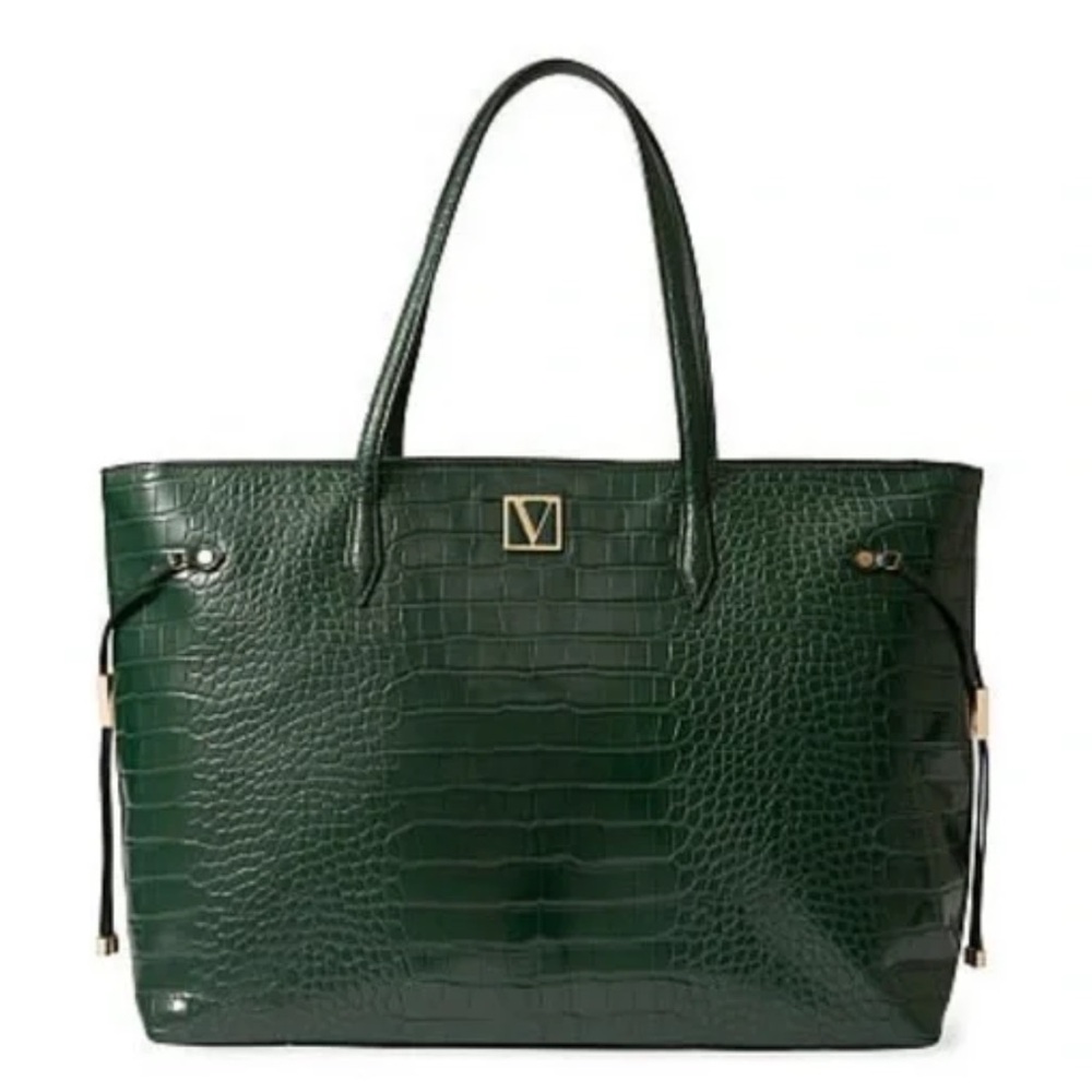 VICTORIA'S SECRET leather Getaway Travel Tote Green